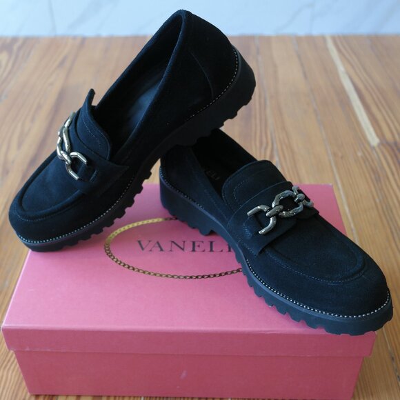 VANELI Women's Zeus Loafer Size 9.5 Black w/ Silver Chain - Picture 1 of 14
